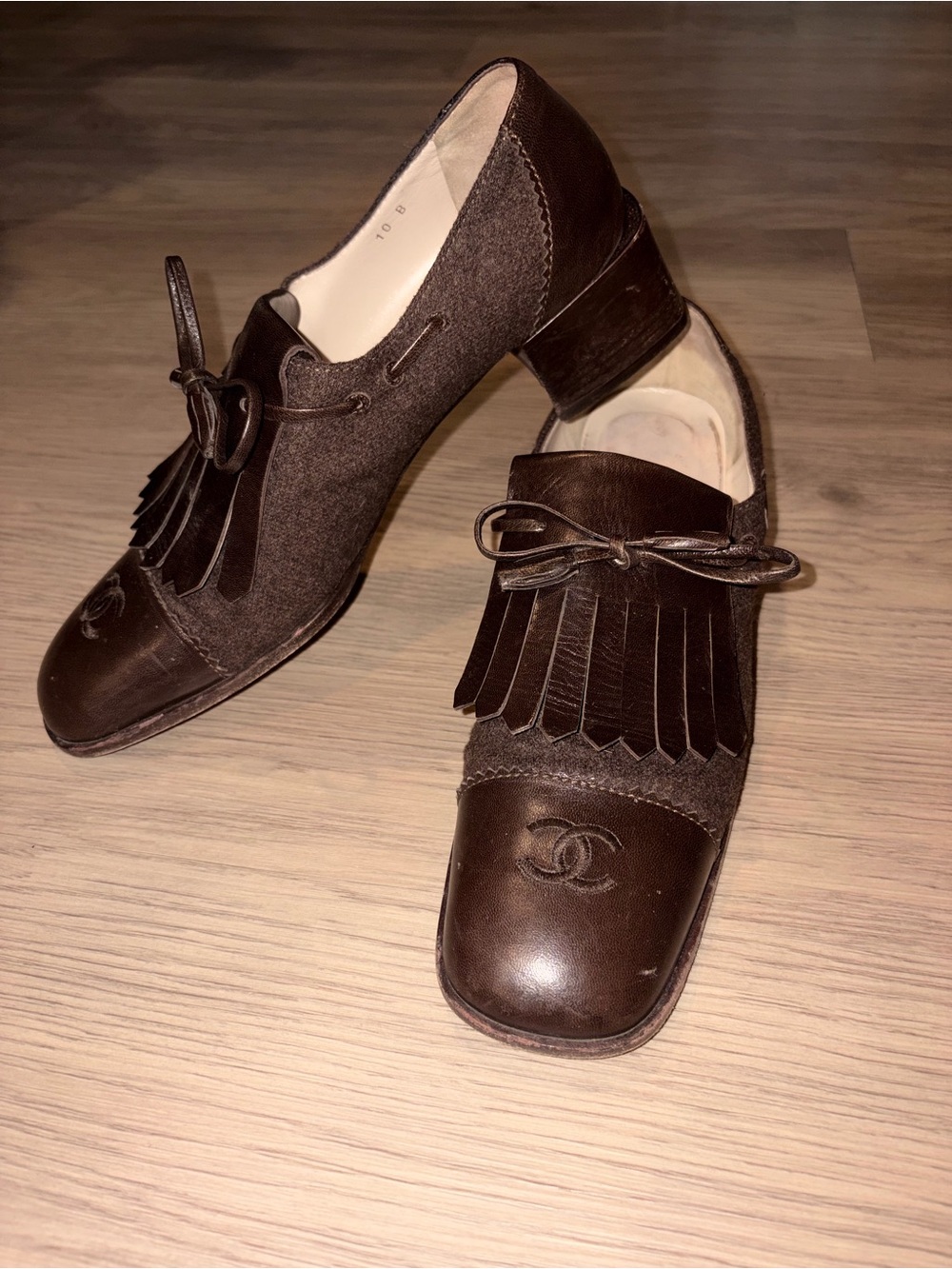 CHANEL Brown Leather & Suede Tassel Loafers